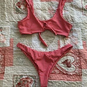 red picnic print bikini